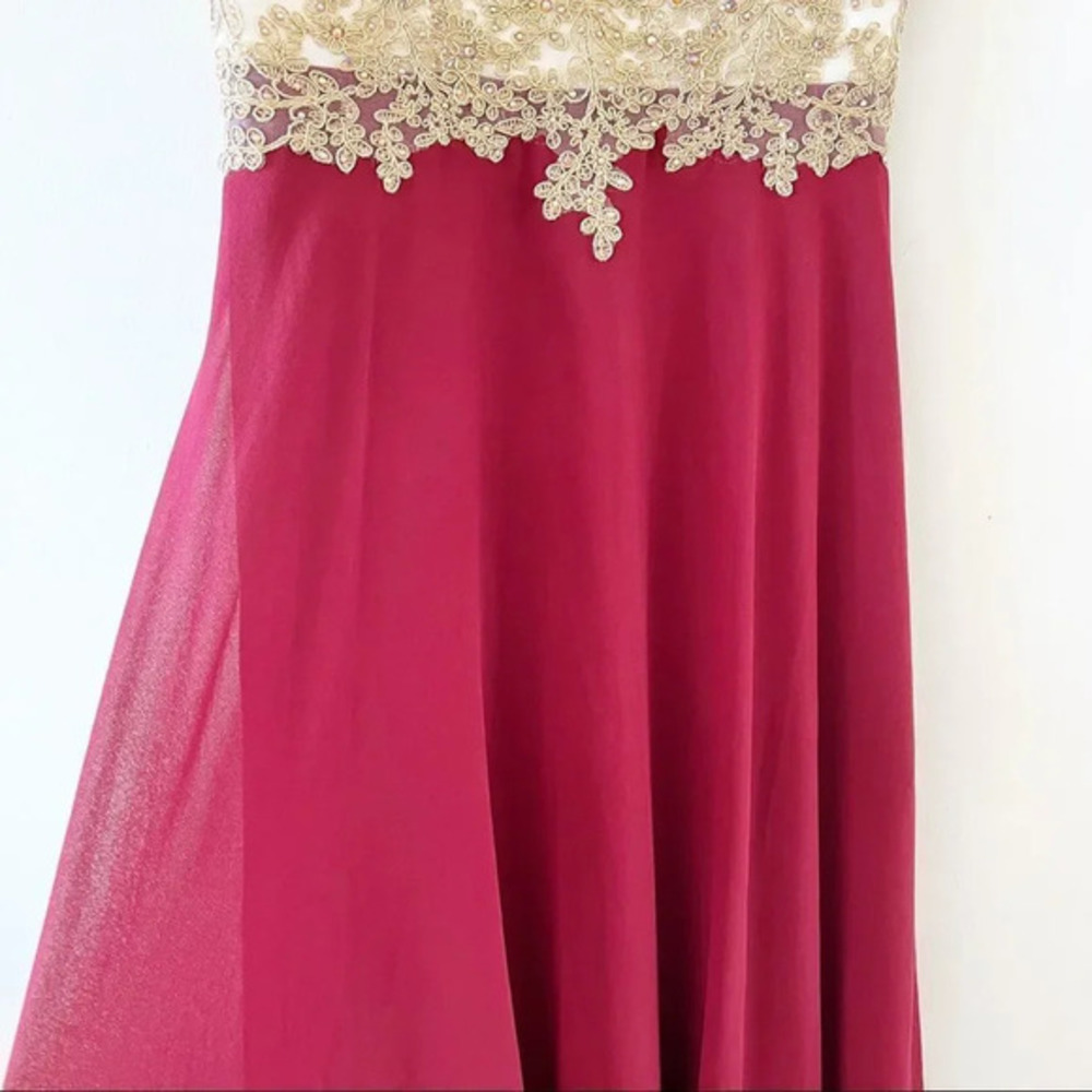 Babyonline D.R.E.S.S. Sequin Rhinestone Insert Floral Embroidered Chiffon Prom S - Picture 7 of 11